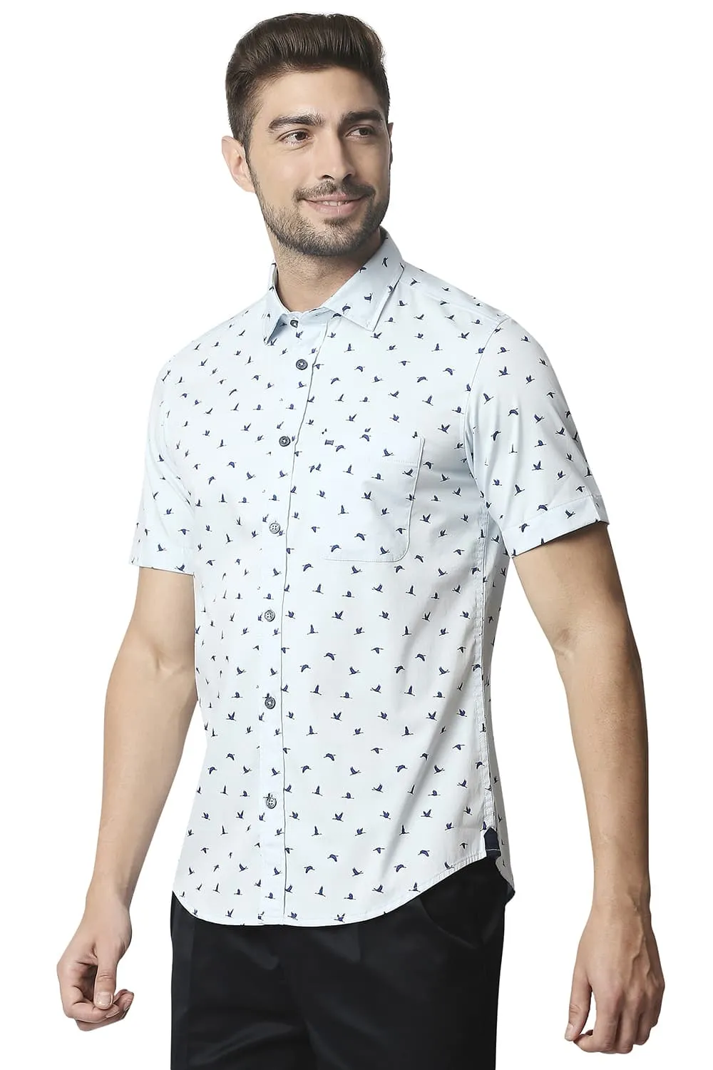 Twill Lycra Printed Halfsleeves Shirt