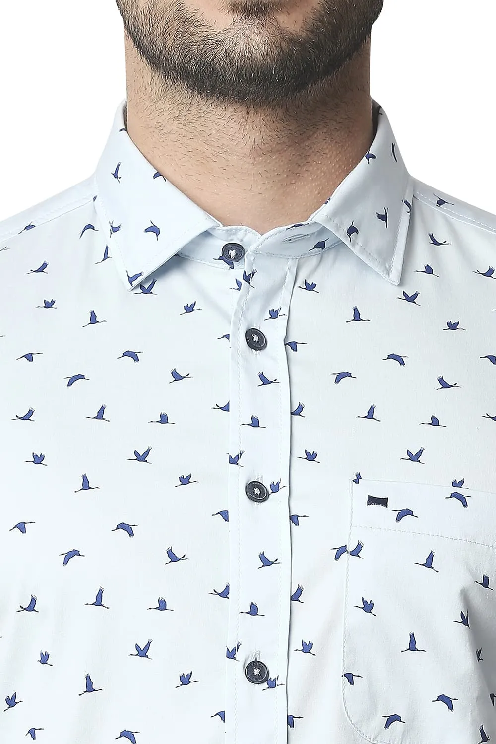 Twill Lycra Printed Halfsleeves Shirt