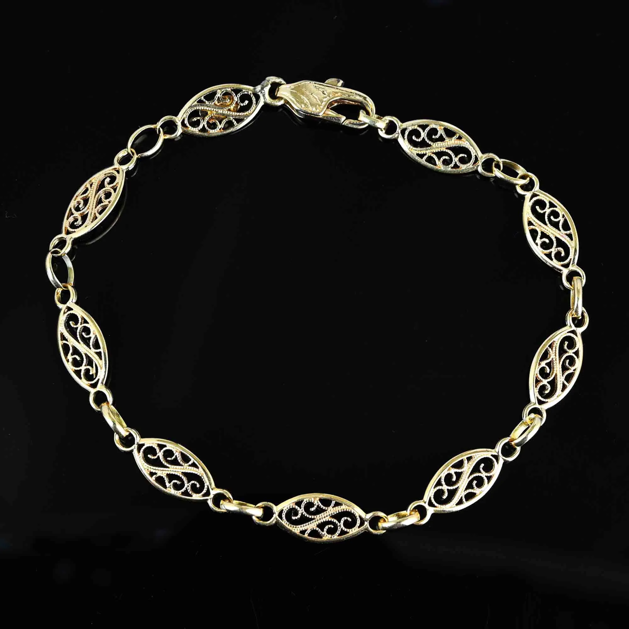 Vintage Solid 14K Gold Filigree Bracelet
