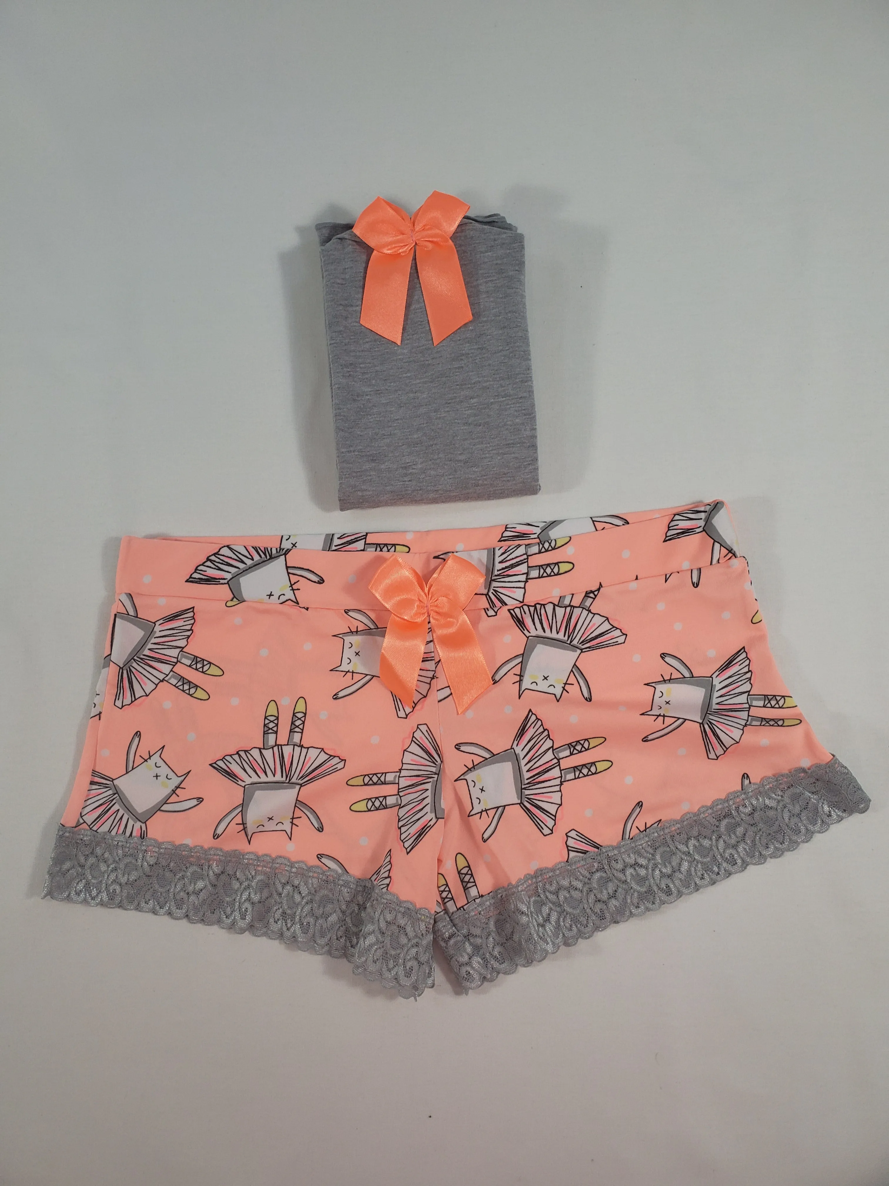 Women's Pijama set orange tutu shorts ballerina theme gray blouse